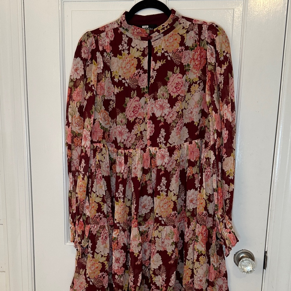 Yumi Kim Burgundy Floral Long Sleeve Dress size S NWOT